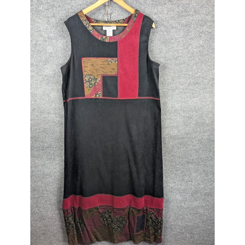 Drapers & Damons Womens 16 Black Red Patchwork Sleeveless Dress